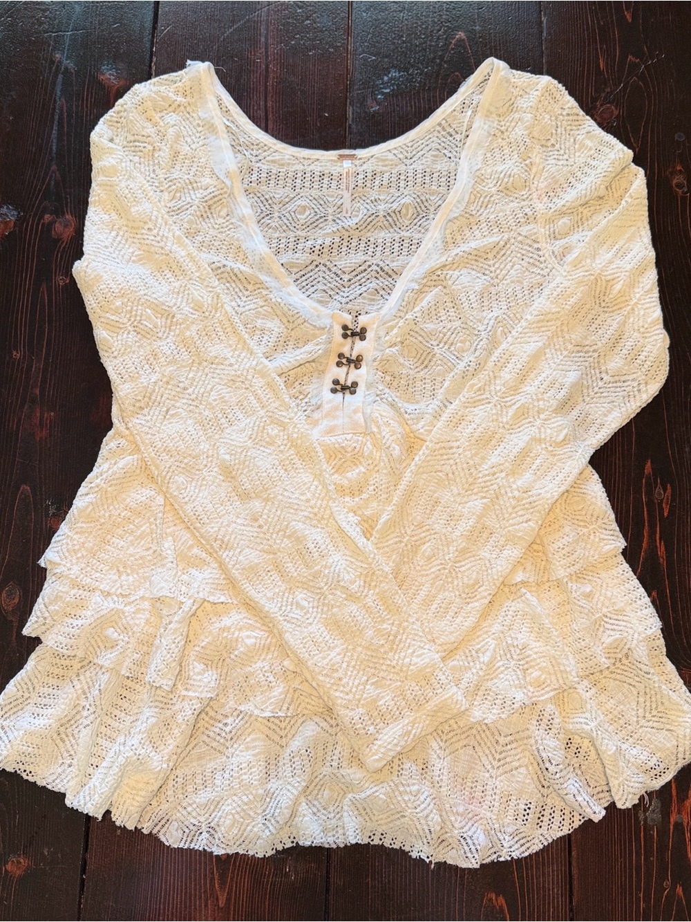 Free People Ivory Crochet Peplum Knit Top